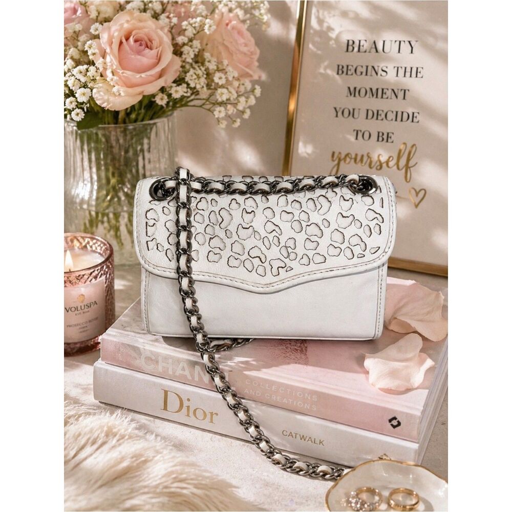 Rebecca Minkoff Beau Small Shoulder Bag White Laser Cut Cheetah Leather